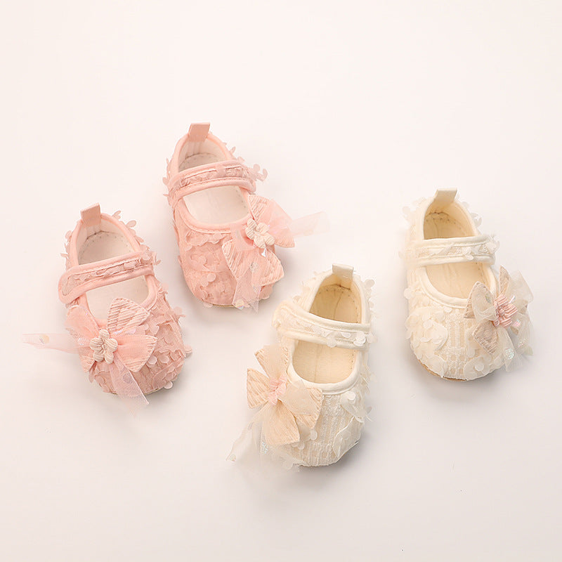 Baby Thin Cotton Flower Bow Princess Petal Shoes Anti Slip Soft Sole Baby Girls Walking Shoes