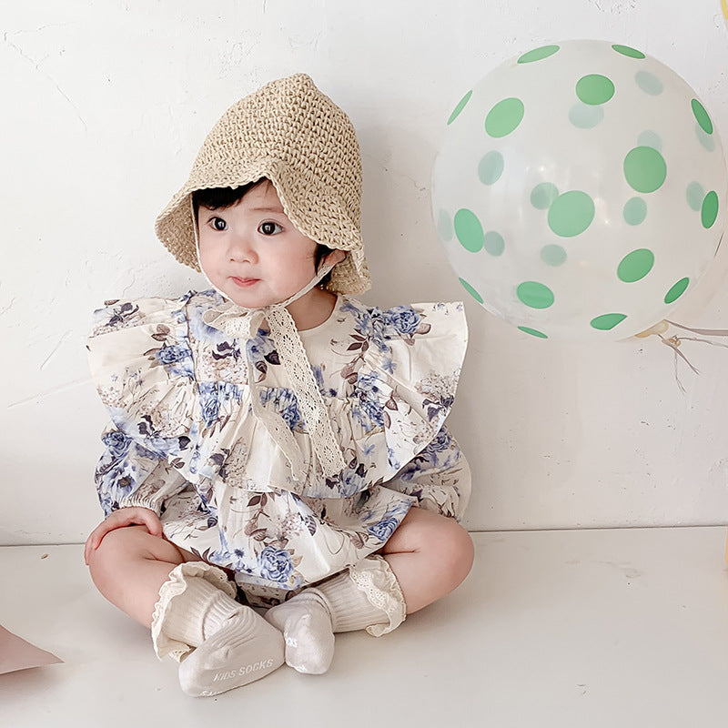 New Baby Flower Ruffle Long Sleeve Romper Infant Bodysuit