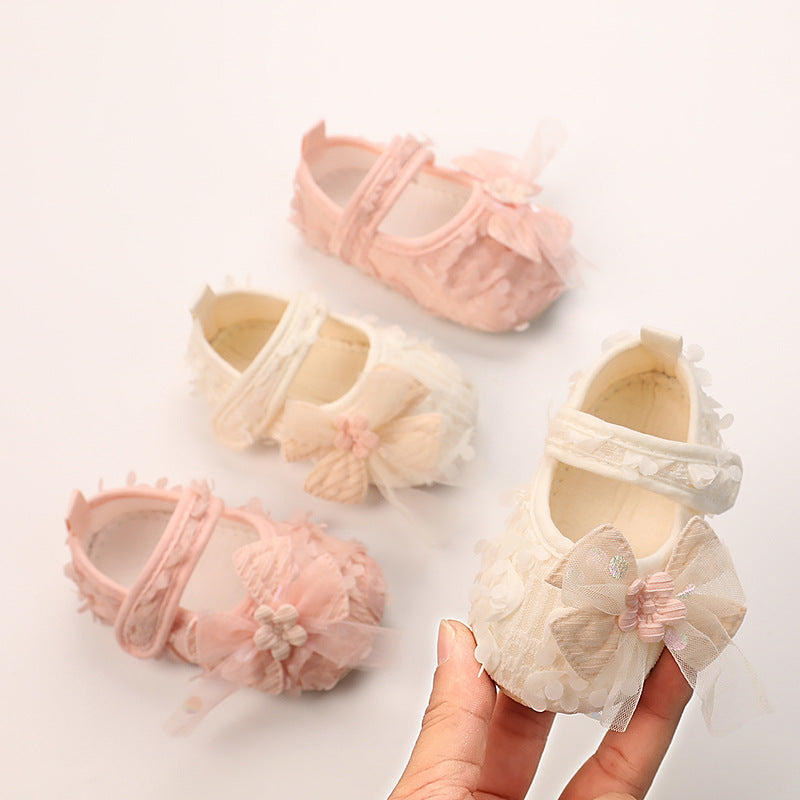 Baby Thin Cotton Flower Bow Princess Petal Shoes Anti Slip Soft Sole Baby Girls Walking Shoes