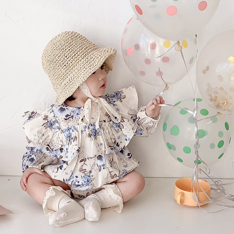 New Baby Flower Ruffle Long Sleeve Romper Infant Bodysuit