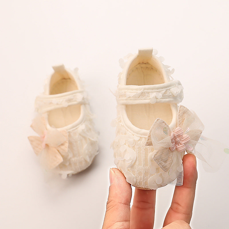 Baby Thin Cotton Flower Bow Princess Petal Shoes Anti Slip Soft Sole Baby Girls Walking Shoes