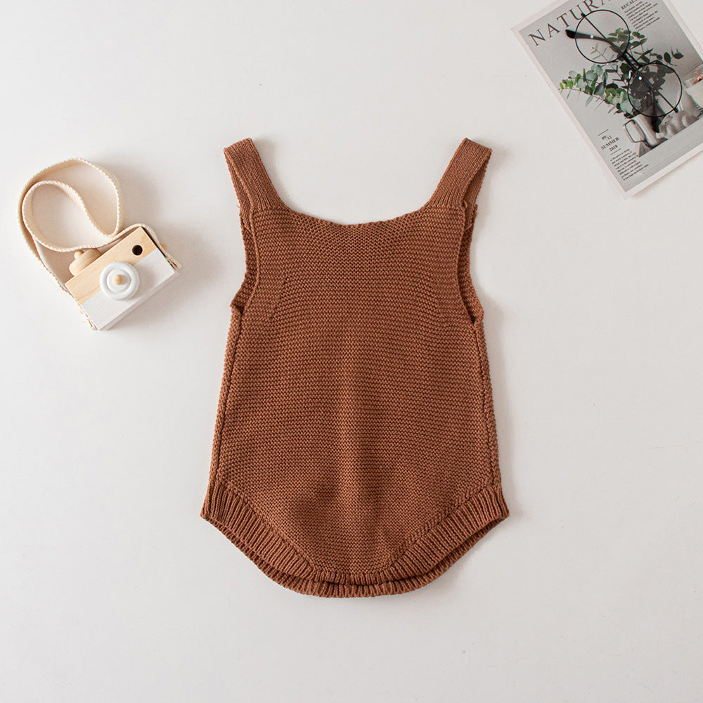 Summer Baby Girls Onesie Short Sleeves Cotton Embroidered Lace Romper with Ruffled Sleeveless