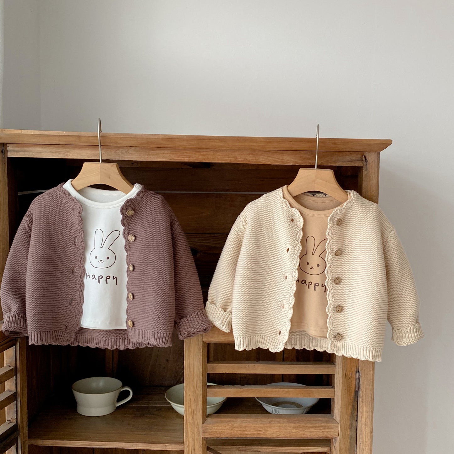 Spring baby unisex solid color long sleeve 100% cotton simple cardigan newborn fashion handmade knitted jacket