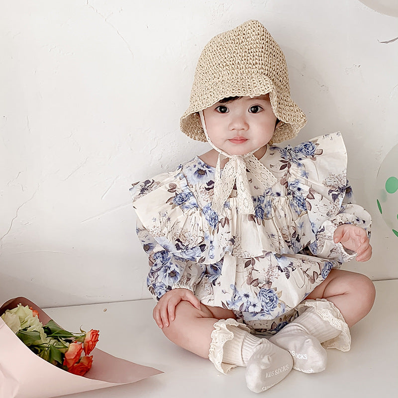 New Baby Flower Ruffle Long Sleeve Romper Infant Bodysuit