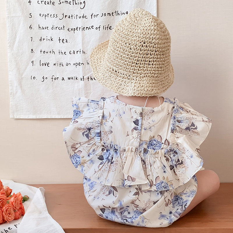 New Baby Flower Ruffle Long Sleeve Romper Infant Bodysuit