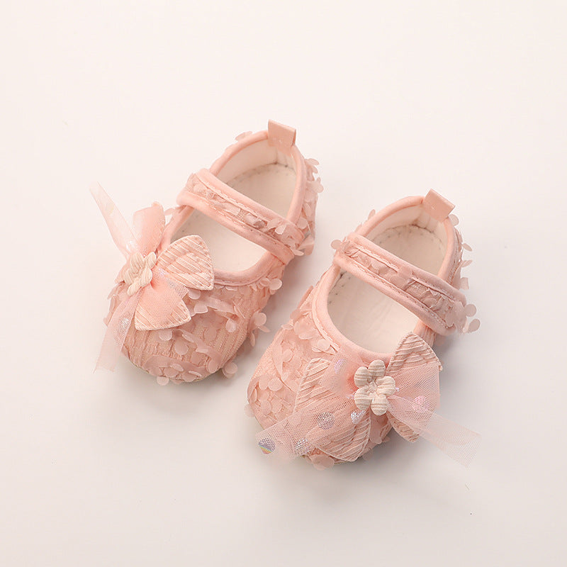 Baby Thin Cotton Flower Bow Princess Petal Shoes Anti Slip Soft Sole Baby Girls Walking Shoes
