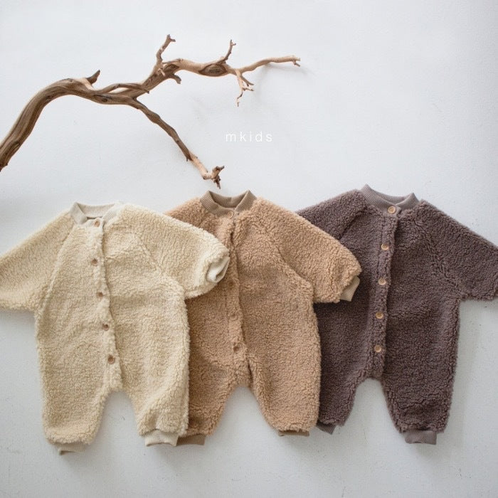 Fleece jumpsuit bear ear hat baby rompers warm clothing for newborns