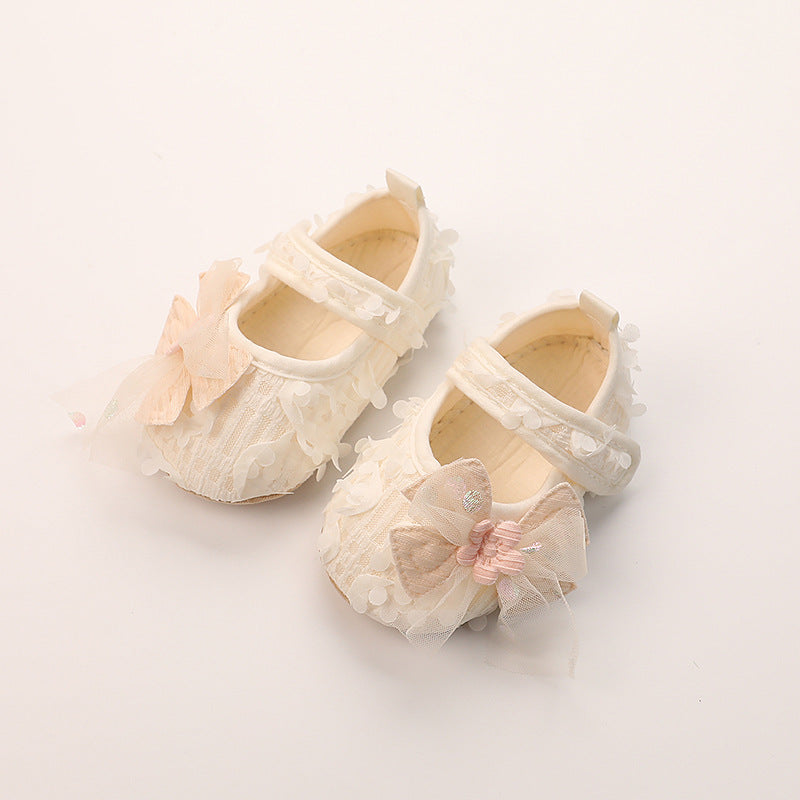 Baby Thin Cotton Flower Bow Princess Petal Shoes Anti Slip Soft Sole Baby Girls Walking Shoes