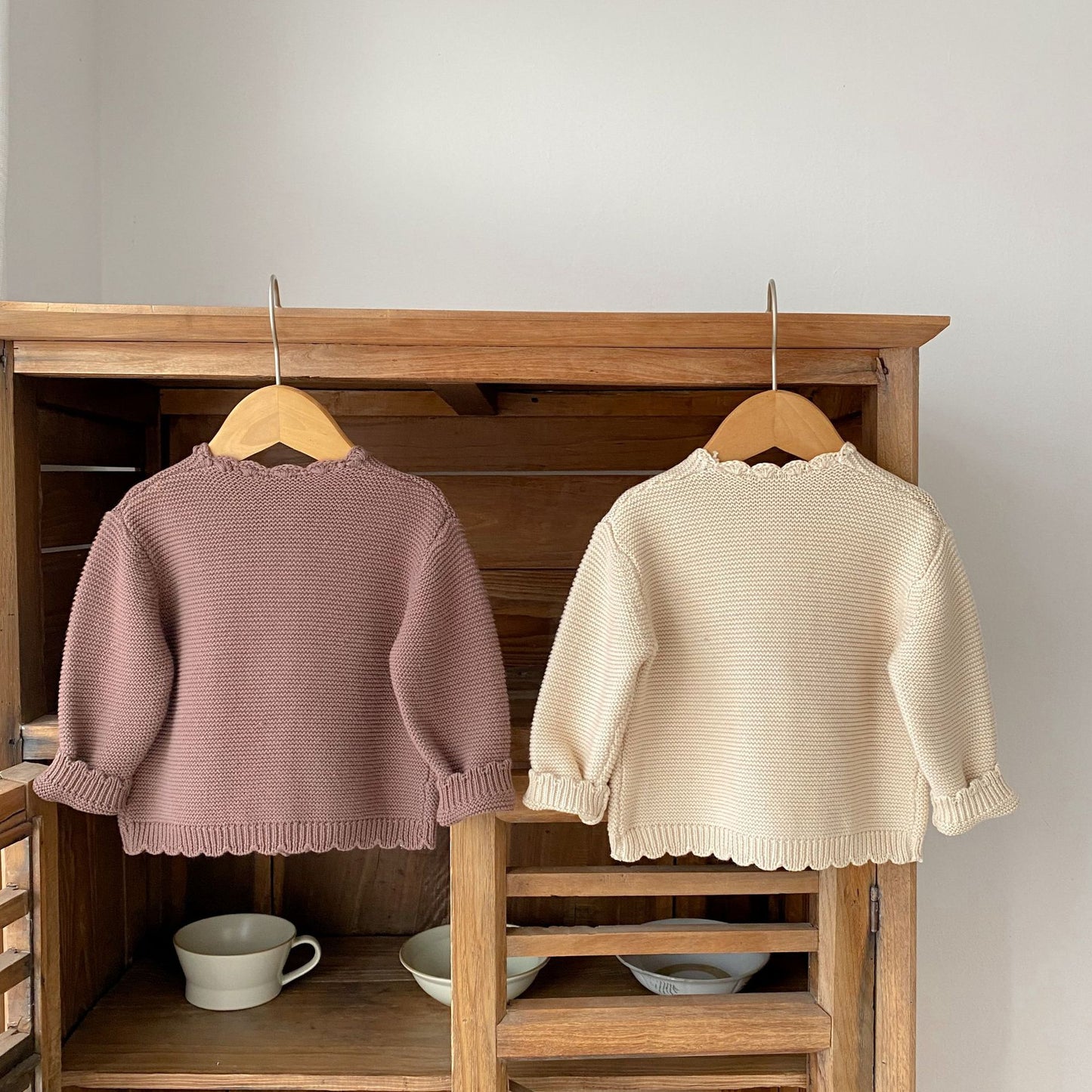 Spring baby unisex solid color long sleeve 100% cotton simple cardigan newborn fashion handmade knitted jacket