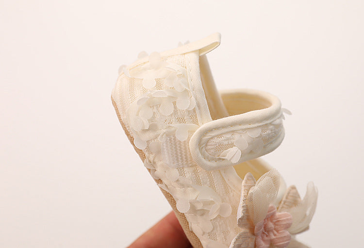 Baby Thin Cotton Flower Bow Princess Petal Shoes Anti Slip Soft Sole Baby Girls Walking Shoes