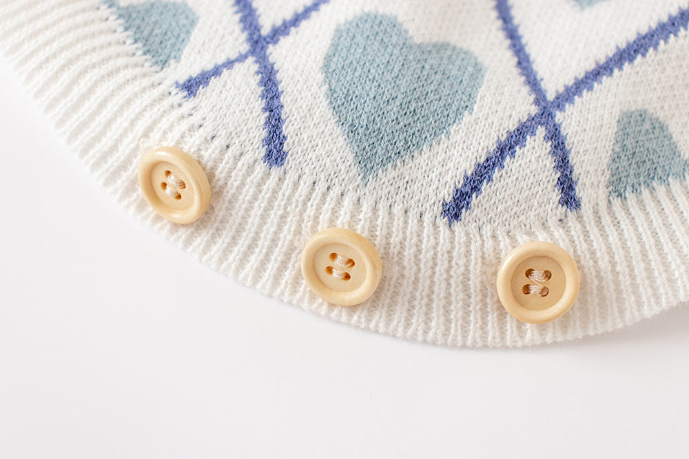 Newborn Baby Sweater Cardigan Toddlers Light Blue Knitted Romper