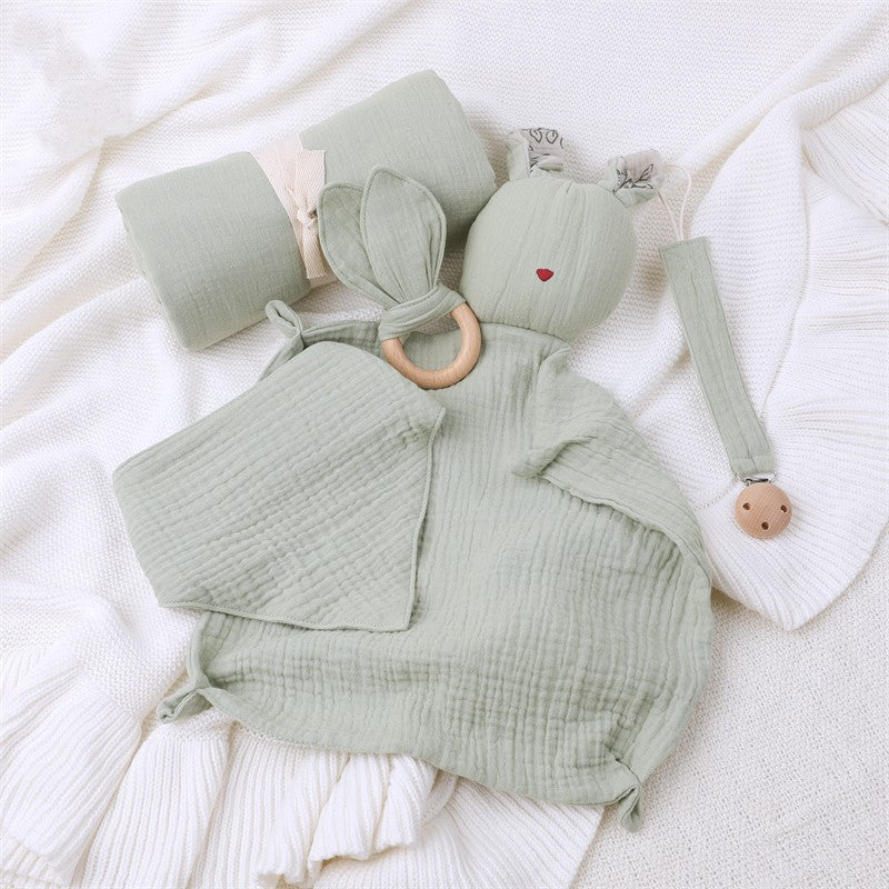Newborn Baby Gift Box Set Animal Pattern Woven Muslin Swaddle Blanket Fiber Filled Bedding Set