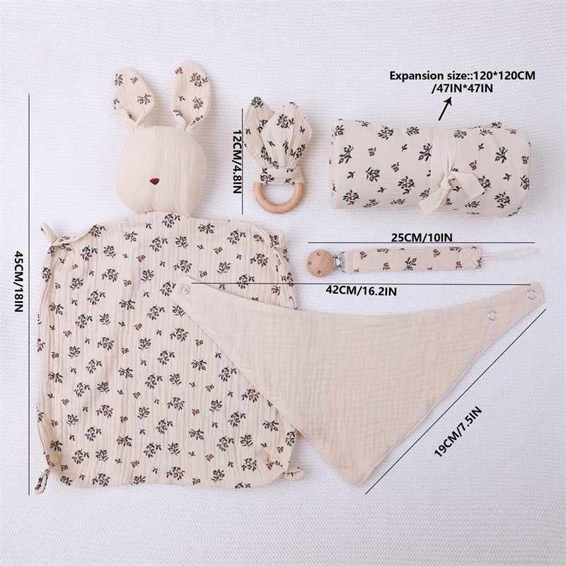 Baby Gift Box Set Animal Pattern Woven Muslin Swaddle Blanket Fiber Filled Bedding Set