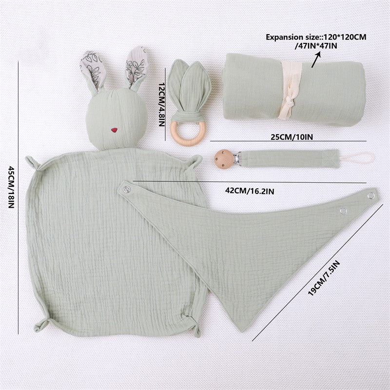 Newborn Baby Gift Box Set Animal Pattern Woven Muslin Swaddle Blanket Fiber Filled Bedding Set