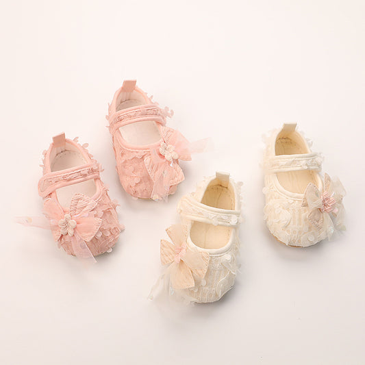 Baby Thin Cotton Flower Bow Princess Petal Shoes Anti Slip Soft Sole Baby Girls Walking Shoes