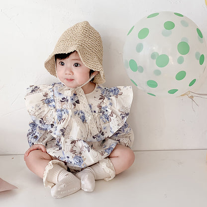New Baby Flower Ruffle Long Sleeve Romper Infant Bodysuit