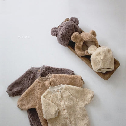 Fleece jumpsuit bear ear hat baby rompers warm clothing for newborns