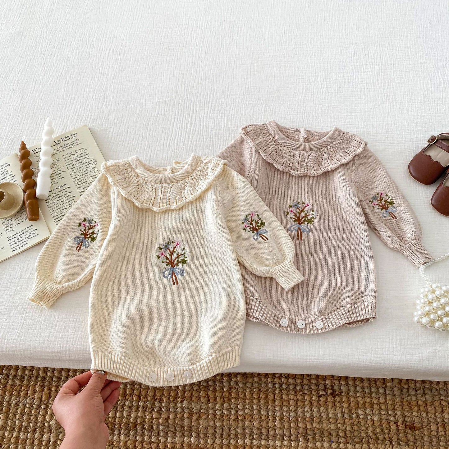 New Born Infant Toddler Long Sleeve Knitted Embroidered
