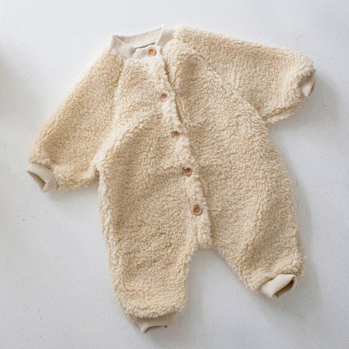 Fleece jumpsuit bear ear hat baby rompers warm clothing for newborns