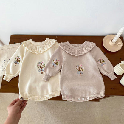 New Born Infant Toddler Long Sleeve Knitted Embroidered