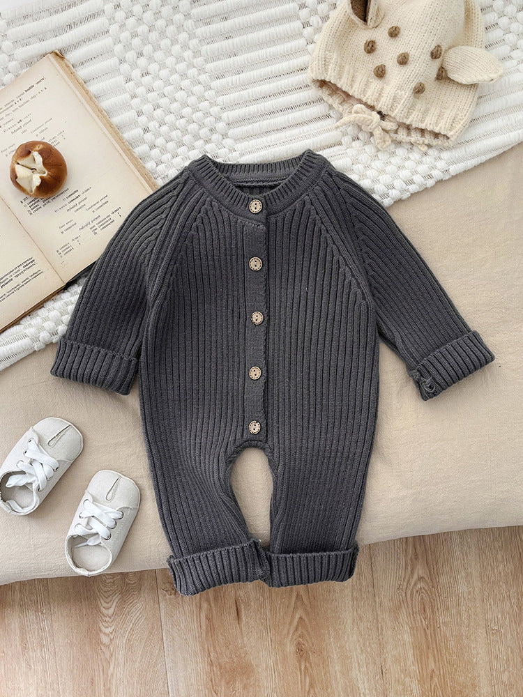 Long Sleeve Button Play suit Chest Pocket Infant Neutral Baby Jumpsuit
