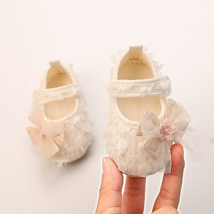 Baby Thin Cotton Flower Bow Princess Petal Shoes Anti Slip Soft Sole Baby Girls Walking Shoes
