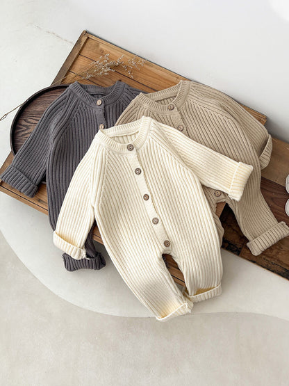 Long Sleeve Button Play suit Chest Pocket Infant Neutral Baby Jumpsuit