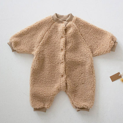 Fleece jumpsuit bear ear hat baby rompers warm clothing for newborns