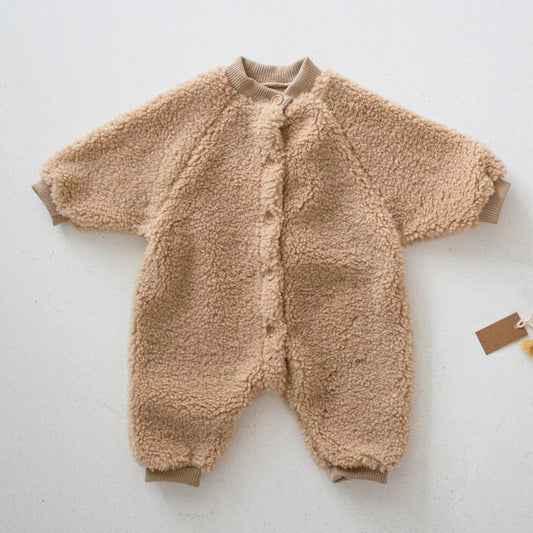 Fleece jumpsuit bear ear hat baby rompers warm clothing for newborns