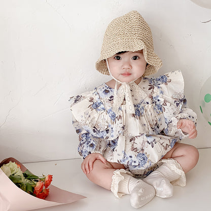 New Baby Flower Ruffle Long Sleeve Romper Infant Bodysuit