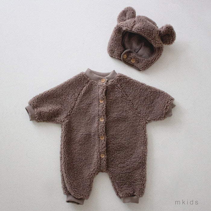 Fleece jumpsuit bear ear hat baby rompers warm clothing for newborns