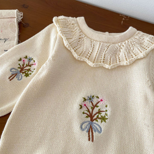New Born Infant Toddler Long Sleeve Knitted Embroidered