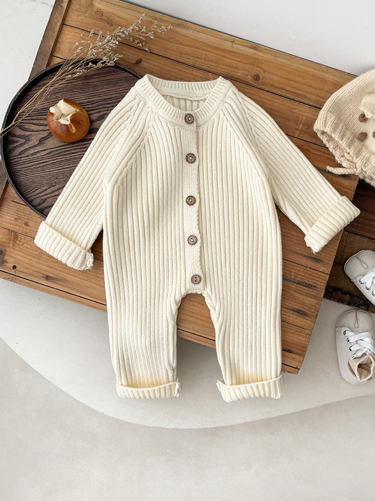 Long Sleeve Button Play suit Chest Pocket Infant Neutral Baby Jumpsuit