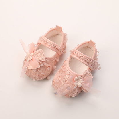 Baby Thin Cotton Flower Bow Princess Petal Shoes Anti Slip Soft Sole Baby Girls Walking Shoes