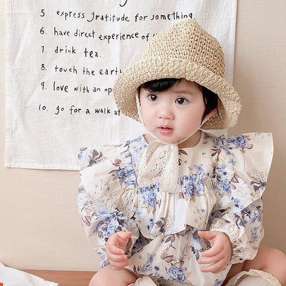 New Baby Flower Ruffle Long Sleeve Romper Infant Bodysuit
