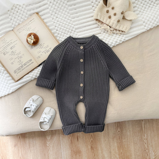 Long Sleeve Button Play suit Chest Pocket Infant Neutral Baby Jumpsuit