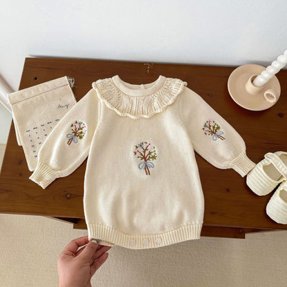 New Born Infant Toddler Long Sleeve Knitted Embroidered