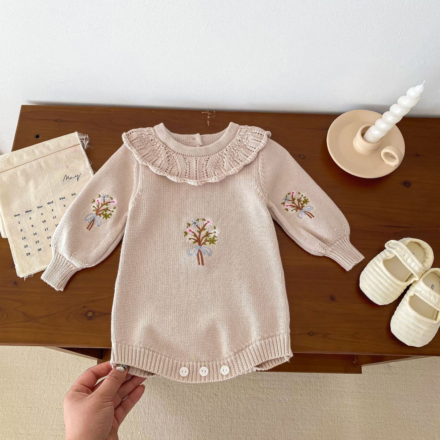 New Born Infant Toddler Long Sleeve Knitted Embroidered