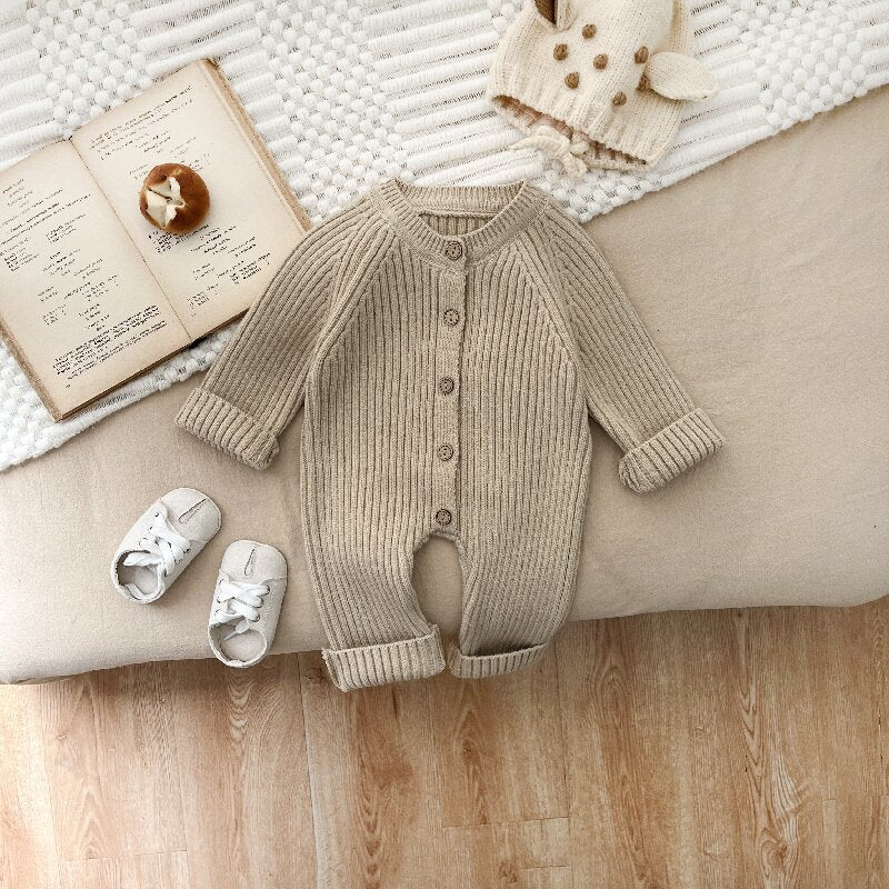 Long Sleeve Button Play suit Chest Pocket Infant Neutral Baby Jumpsuit