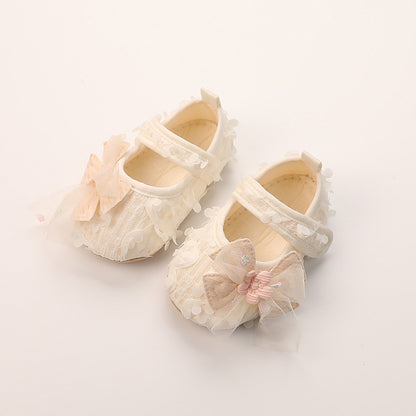 Baby Thin Cotton Flower Bow Princess Petal Shoes Anti Slip Soft Sole Baby Girls Walking Shoes