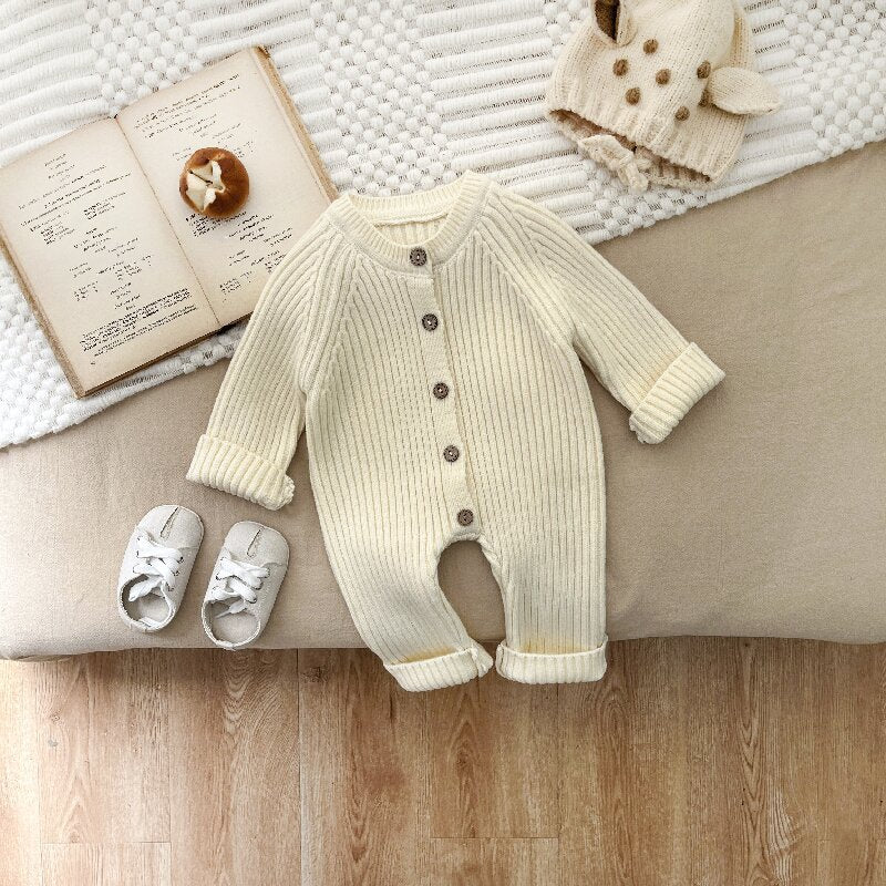 Long Sleeve Button Play suit Chest Pocket Infant Neutral Baby Jumpsuit