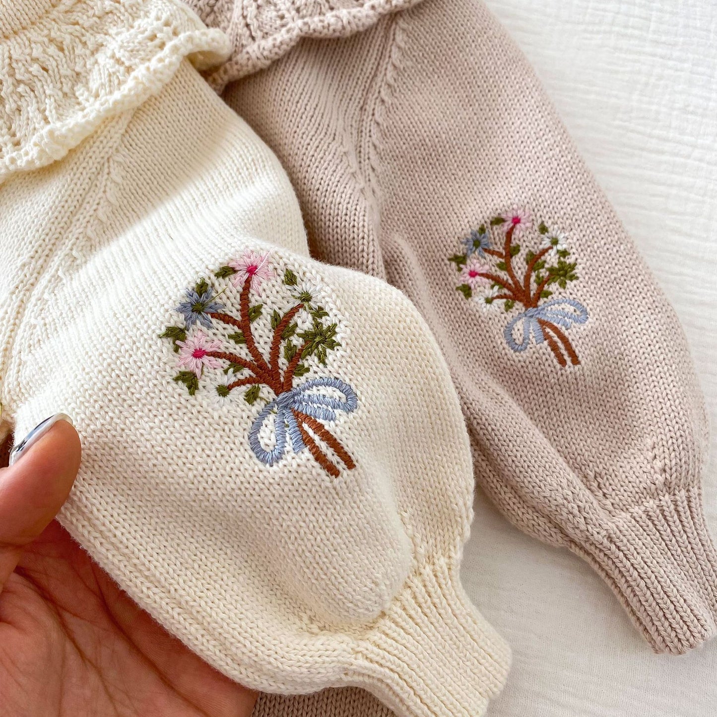 New Born Infant Toddler Long Sleeve Knitted Embroidered