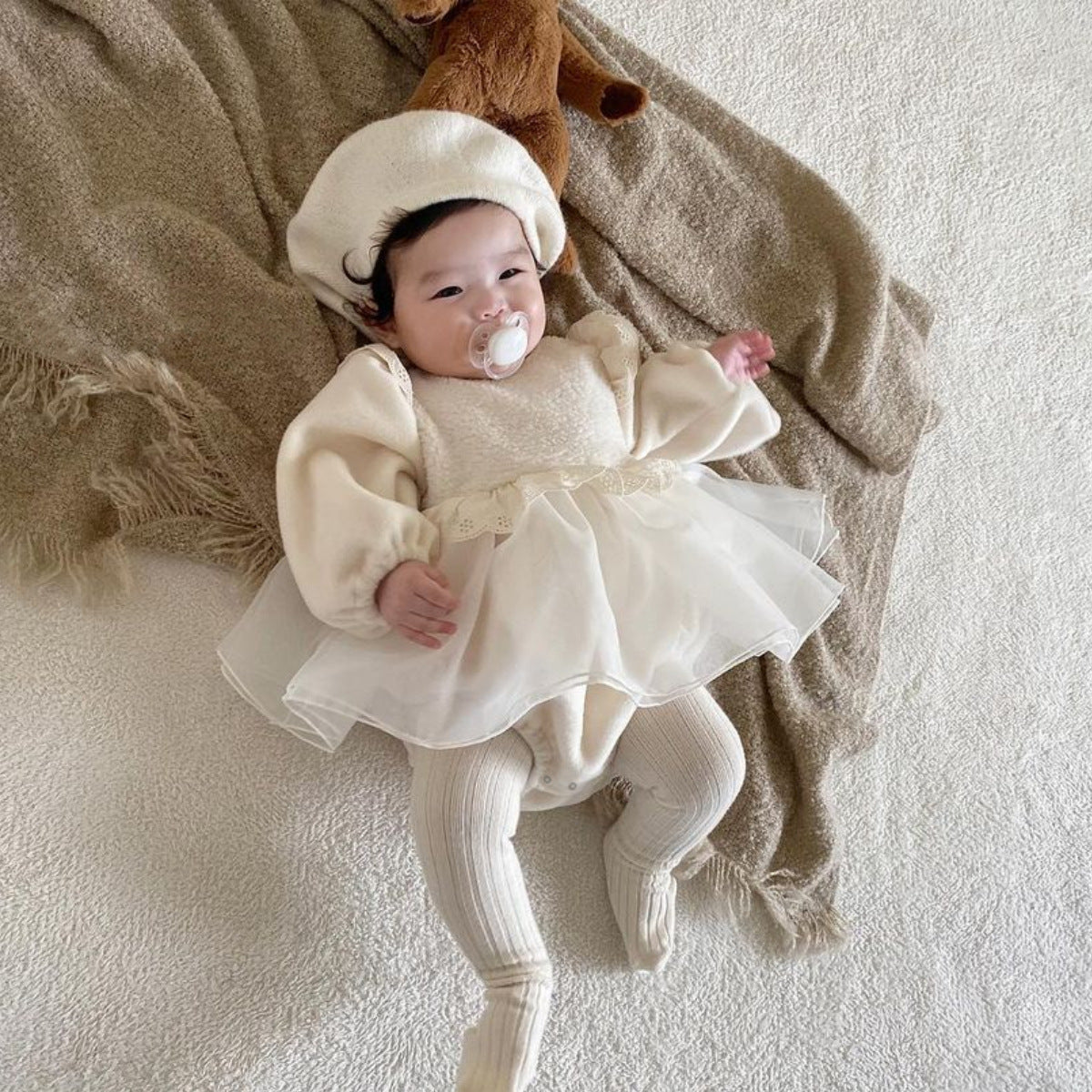 New Born Baby Girls Puff Short Sleeve Romper Jumpsuit Outfit