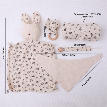 Baby Gift Box Set Animal Pattern Woven Muslin Swaddle Blanket Fiber Filled Bedding Set